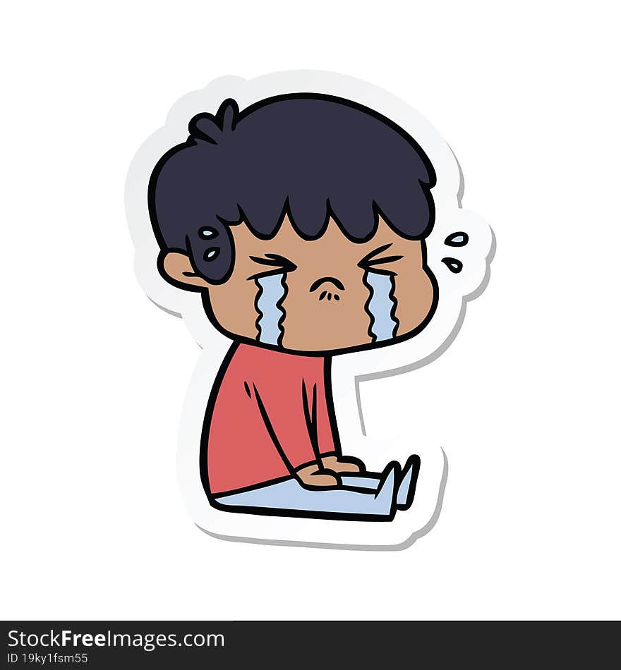 sticker of a cartoon boy crying