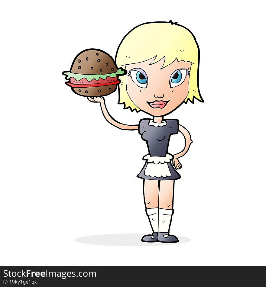 Cartoon Waitress With Burger