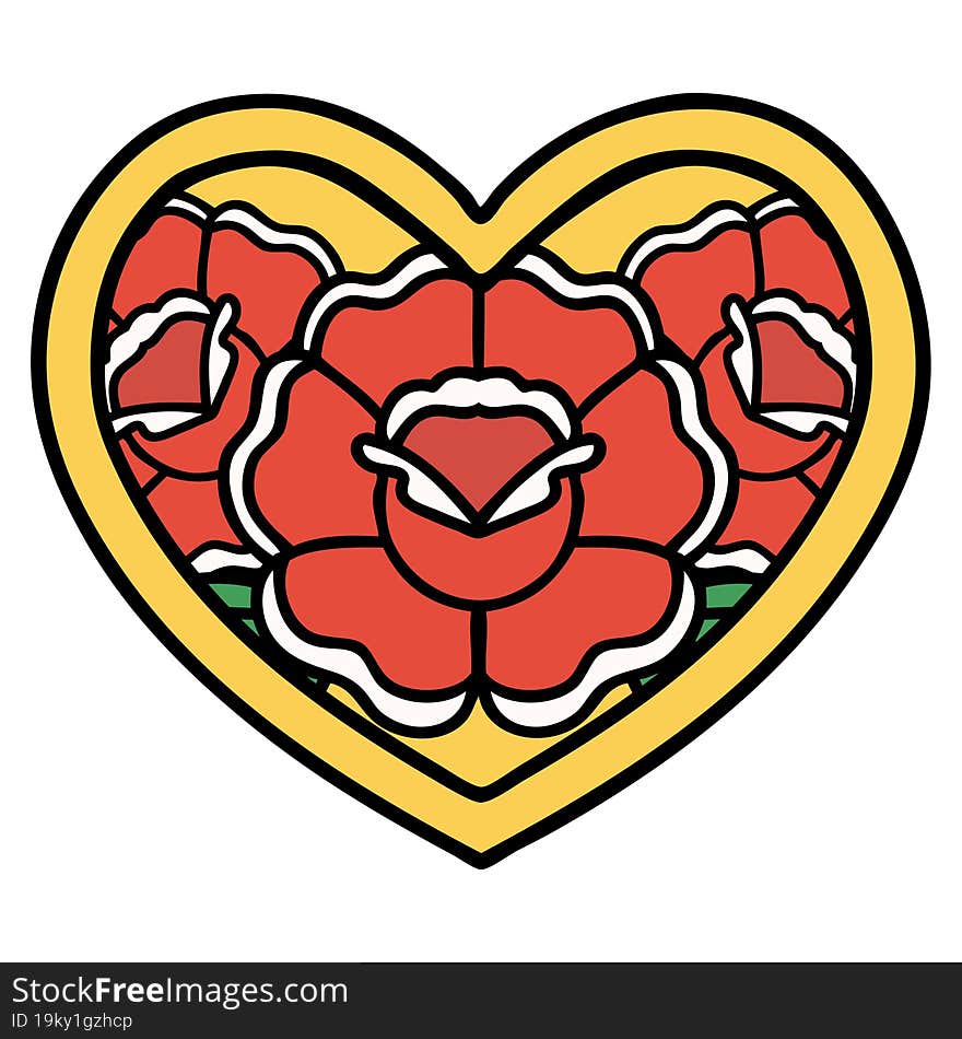 tattoo in traditional style of a heart and flowers. tattoo in traditional style of a heart and flowers