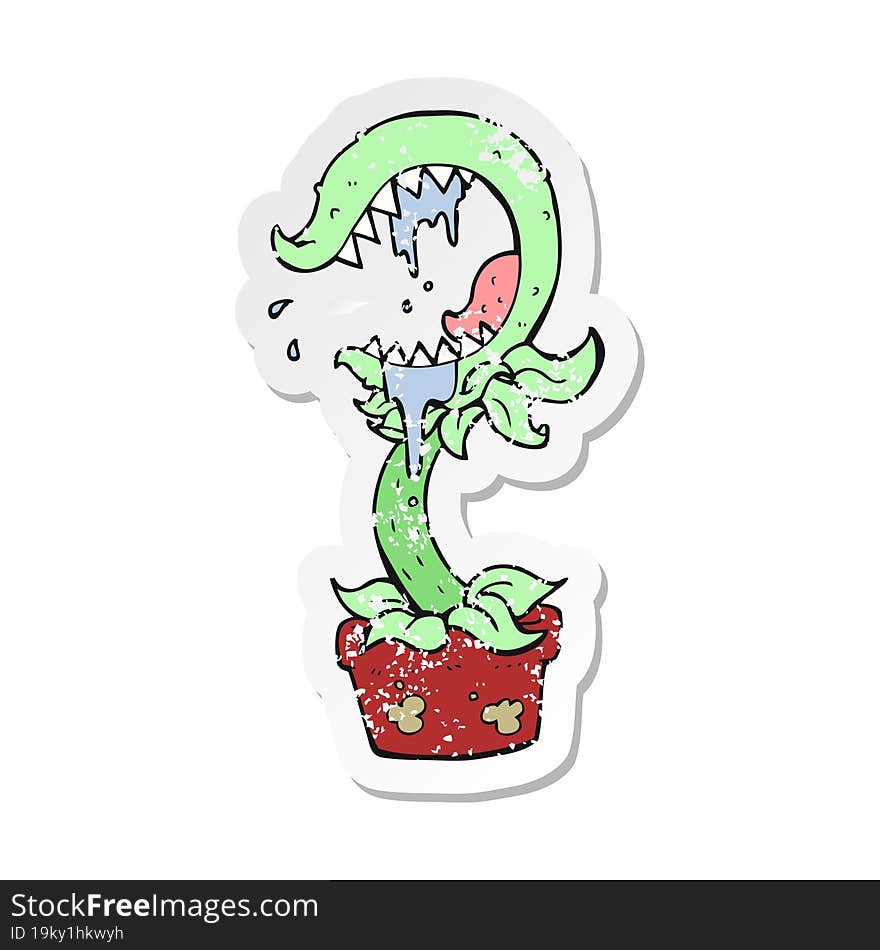 retro distressed sticker of a cartoon carnivorous plant