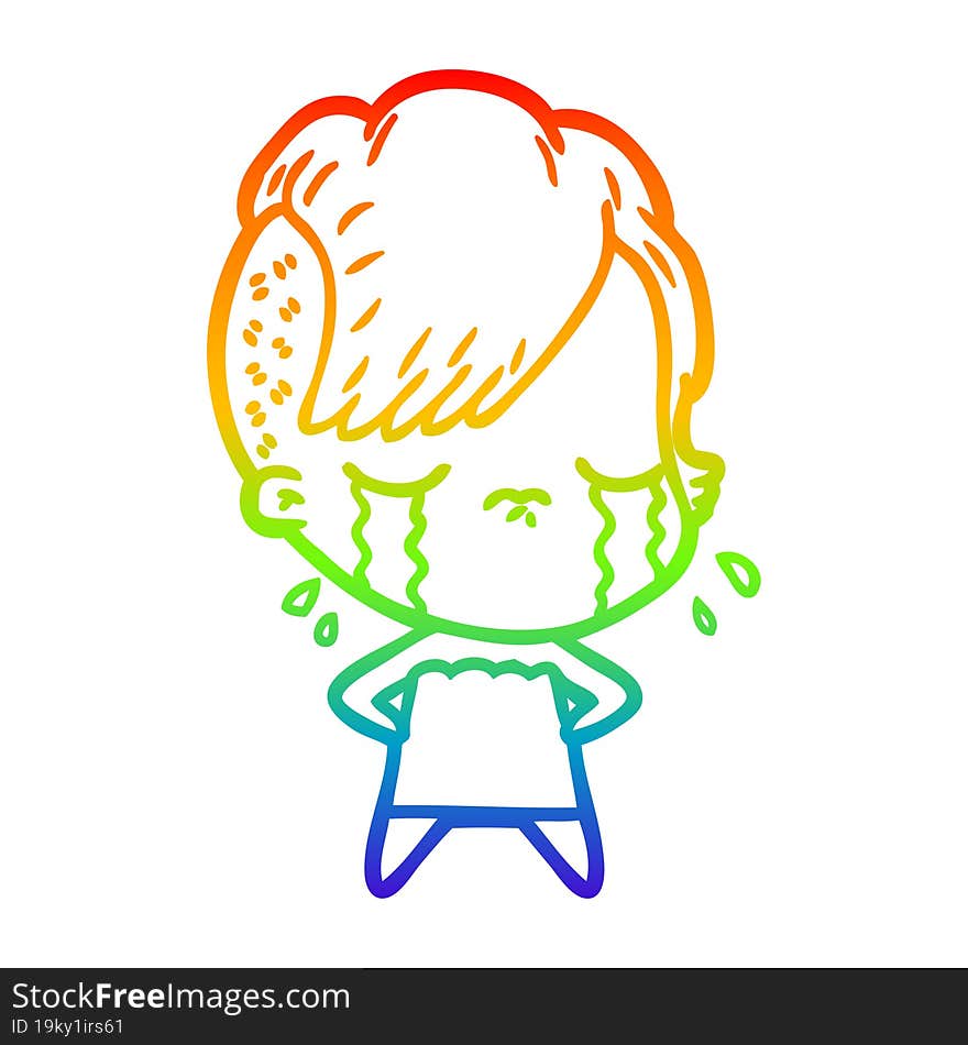 rainbow gradient line drawing of a cartoon crying girl