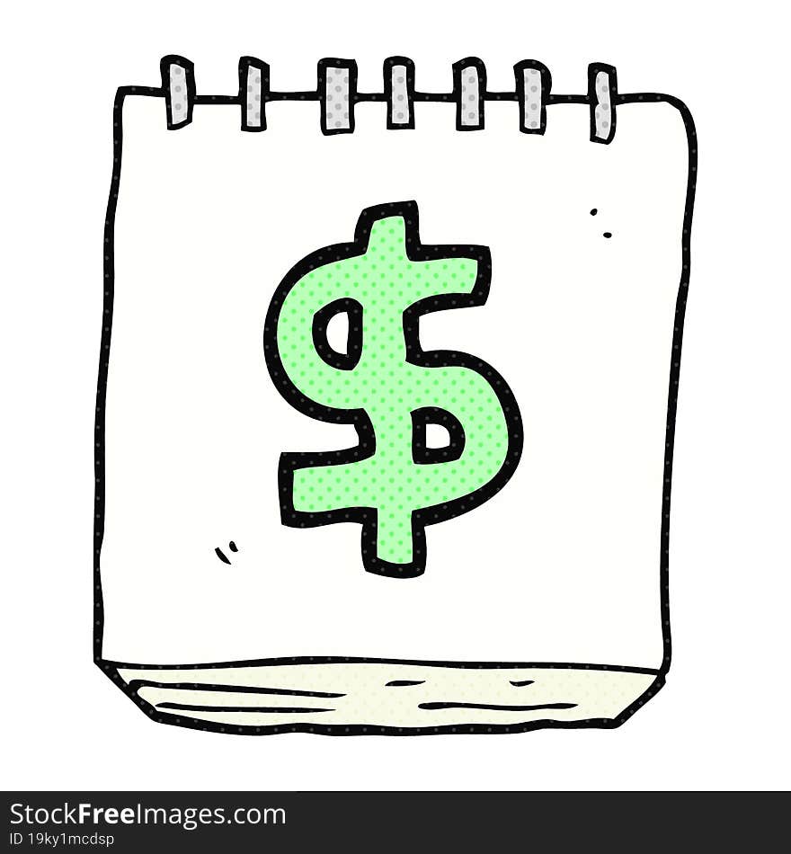 cartoon note pad with dollar symbol