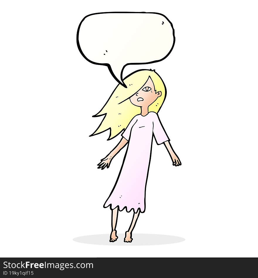 cartoon ghost like girl with speech bubble