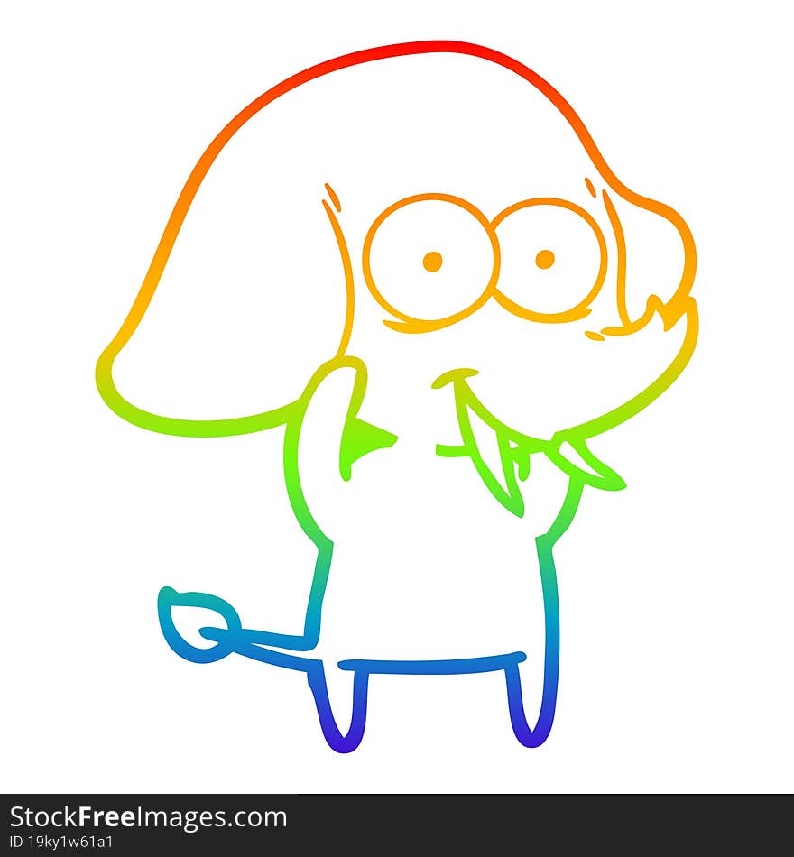 Rainbow Gradient Line Drawing Happy Cartoon Elephant