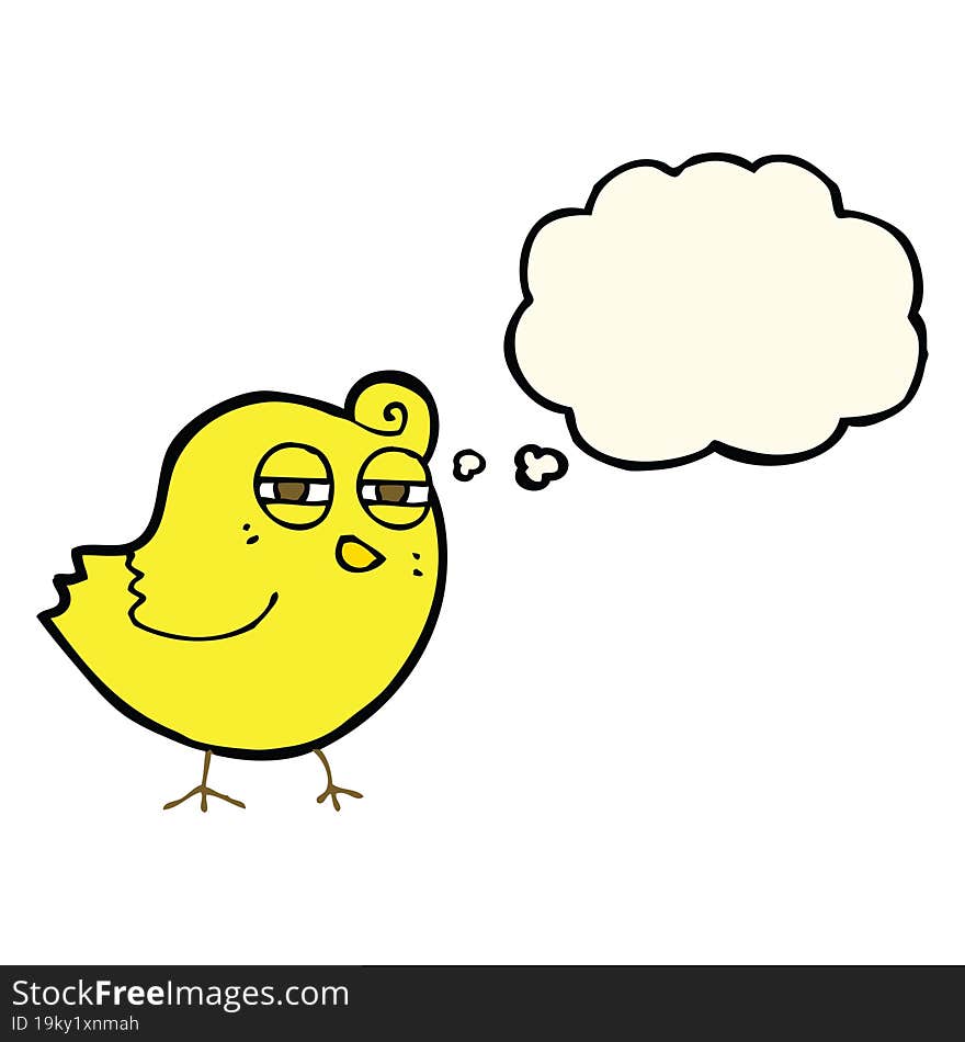 funny cartoon bird with thought bubble