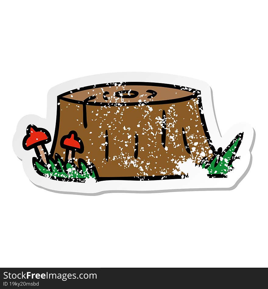 distressed sticker cartoon doodle of a tree log