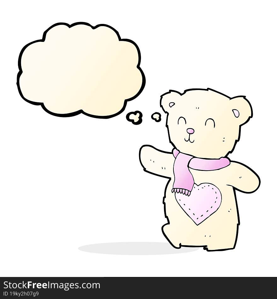 Cartoon White Teddy Bear With Love Heart With Thought Bubble