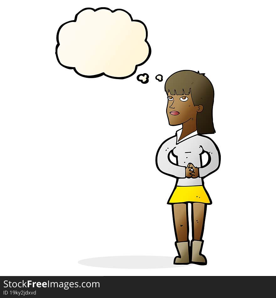 cartoon woman waiting with thought bubble