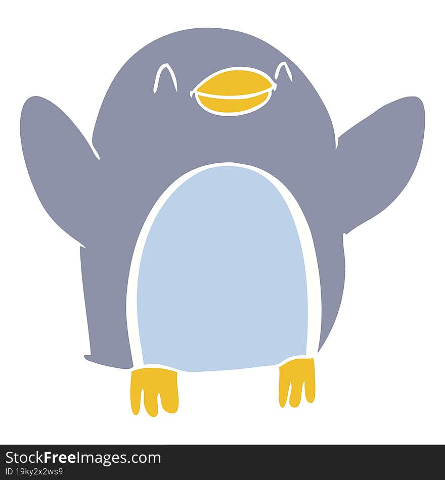 flat color style cartoon penguin jumping for joy