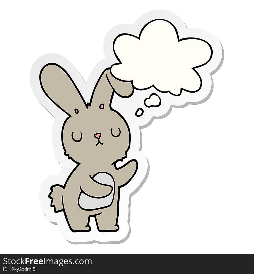 cute cartoon rabbit and thought bubble as a printed sticker