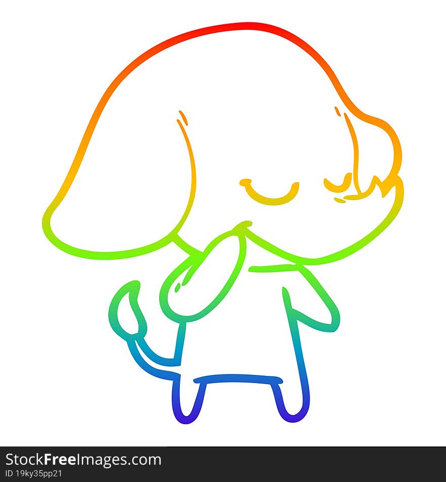 Rainbow Gradient Line Drawing Cartoon Smiling Elephant