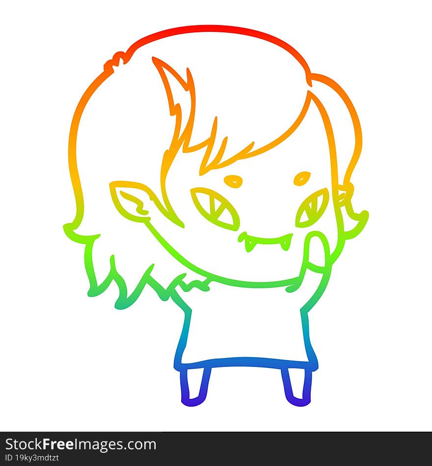 Rainbow Gradient Line Drawing Cartoon Friendly Vampire Girl