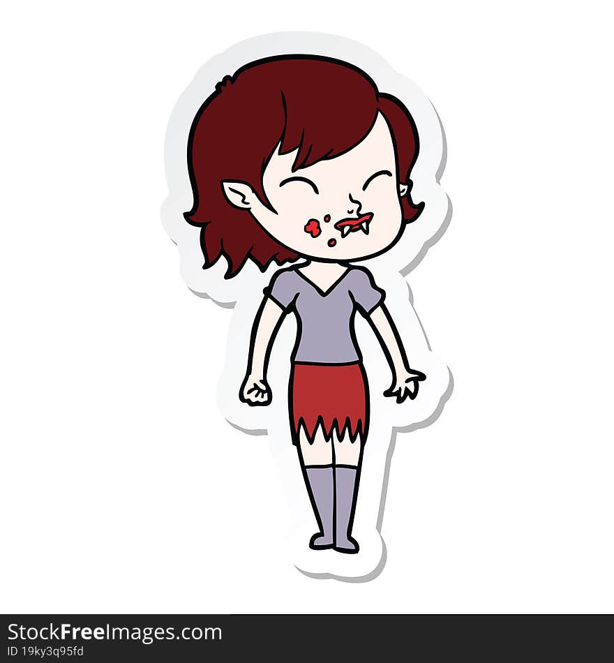 sticker of a cartoon vampire girl with blood on cheek