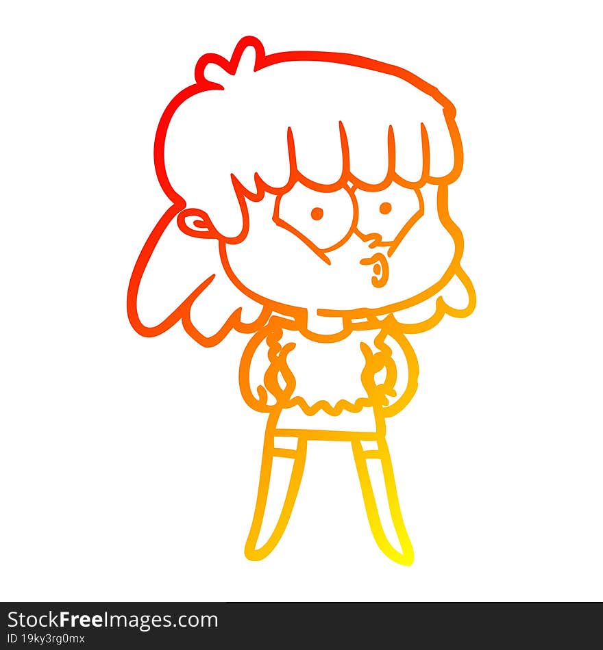 warm gradient line drawing cartoon whistling girl