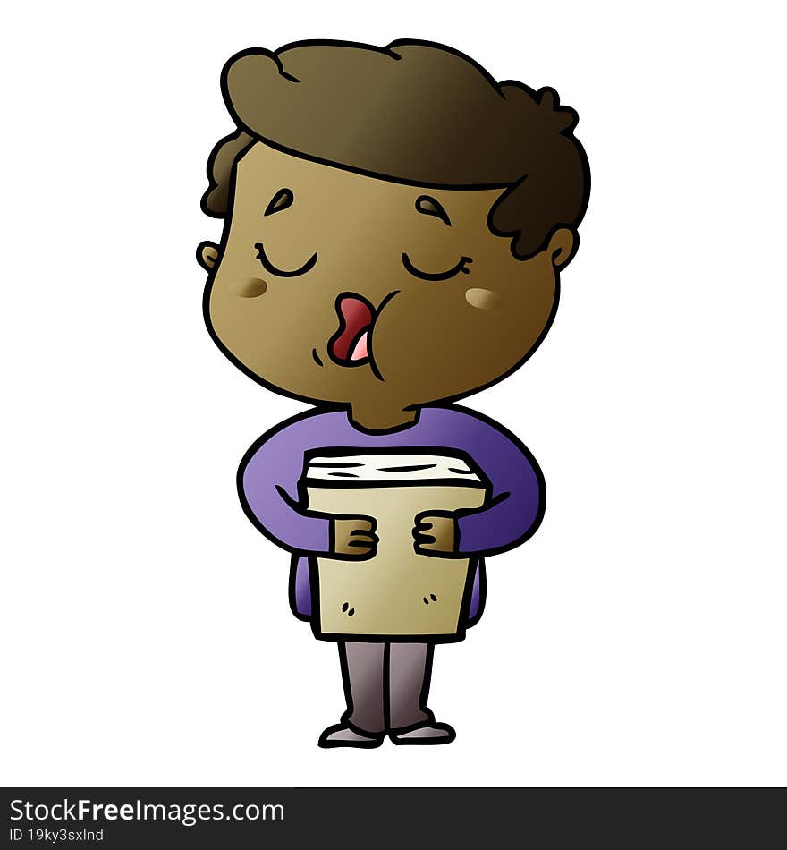 cartoon man holding book and singing. cartoon man holding book and singing