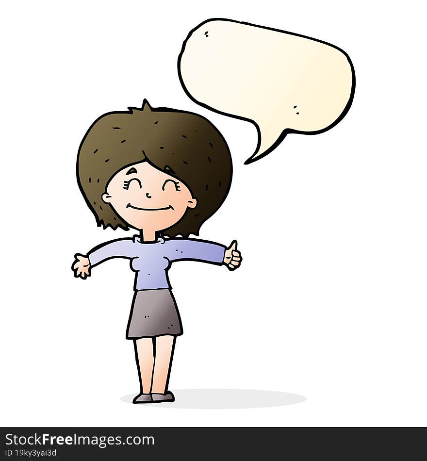 cartoon woman giving thumbs up sign with speech bubble