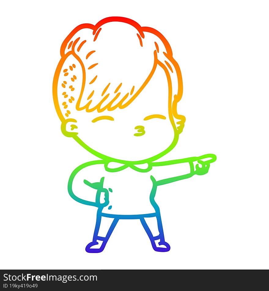 rainbow gradient line drawing cartoon squinting girl