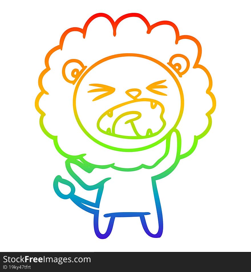 rainbow gradient line drawing cartoon angry lion