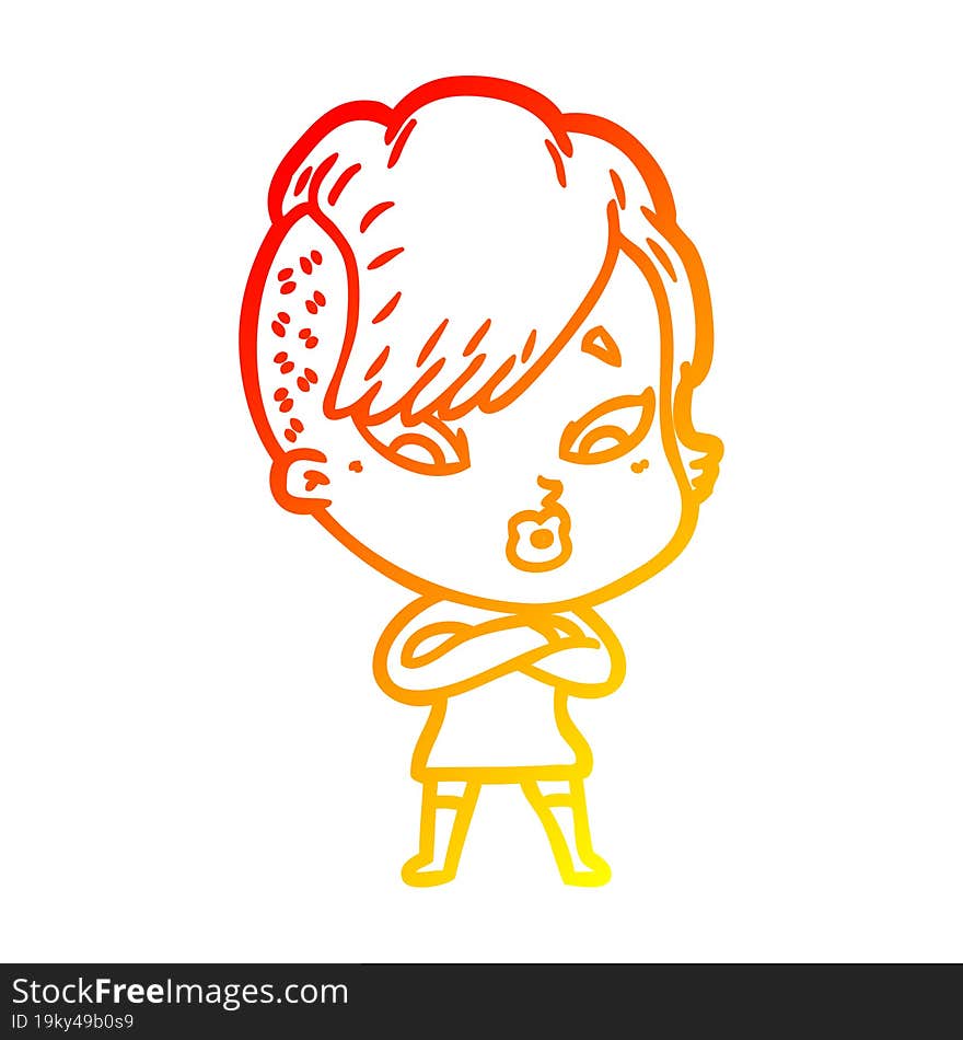 warm gradient line drawing cartoon surprised girl