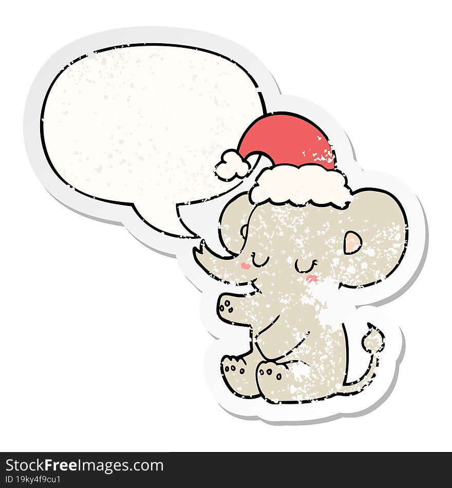 cute christmas elephant and speech bubble distressed sticker