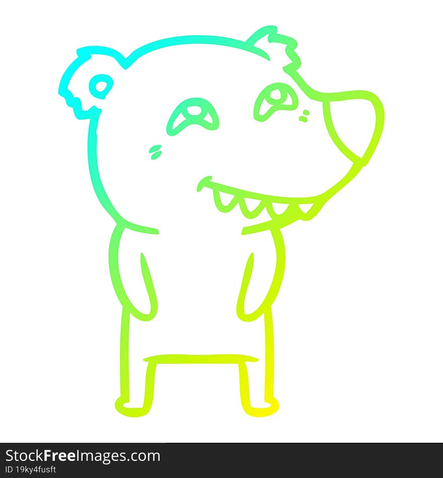 Cold Gradient Line Drawing Cartoon Polar Bear Showing Teeth