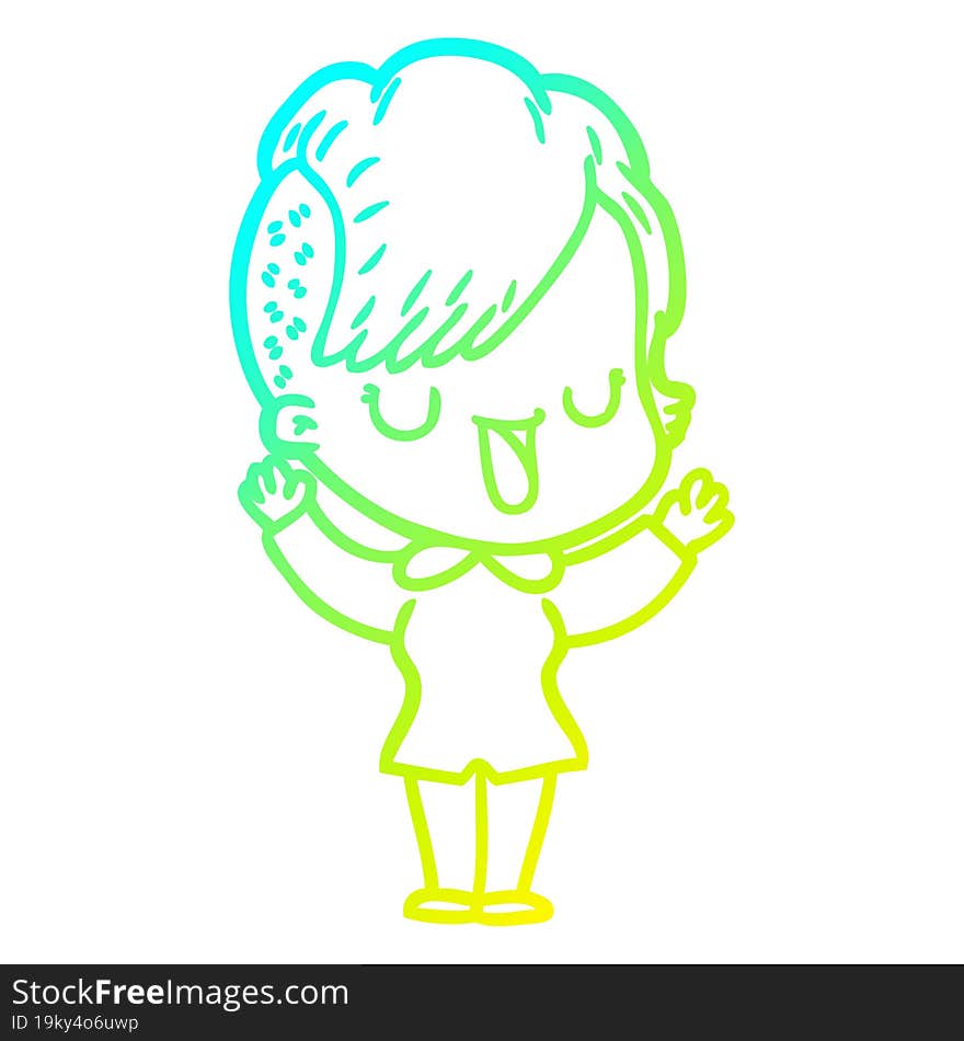 Cold Gradient Line Drawing Cute Cartoon Girl With Hipster Haircut