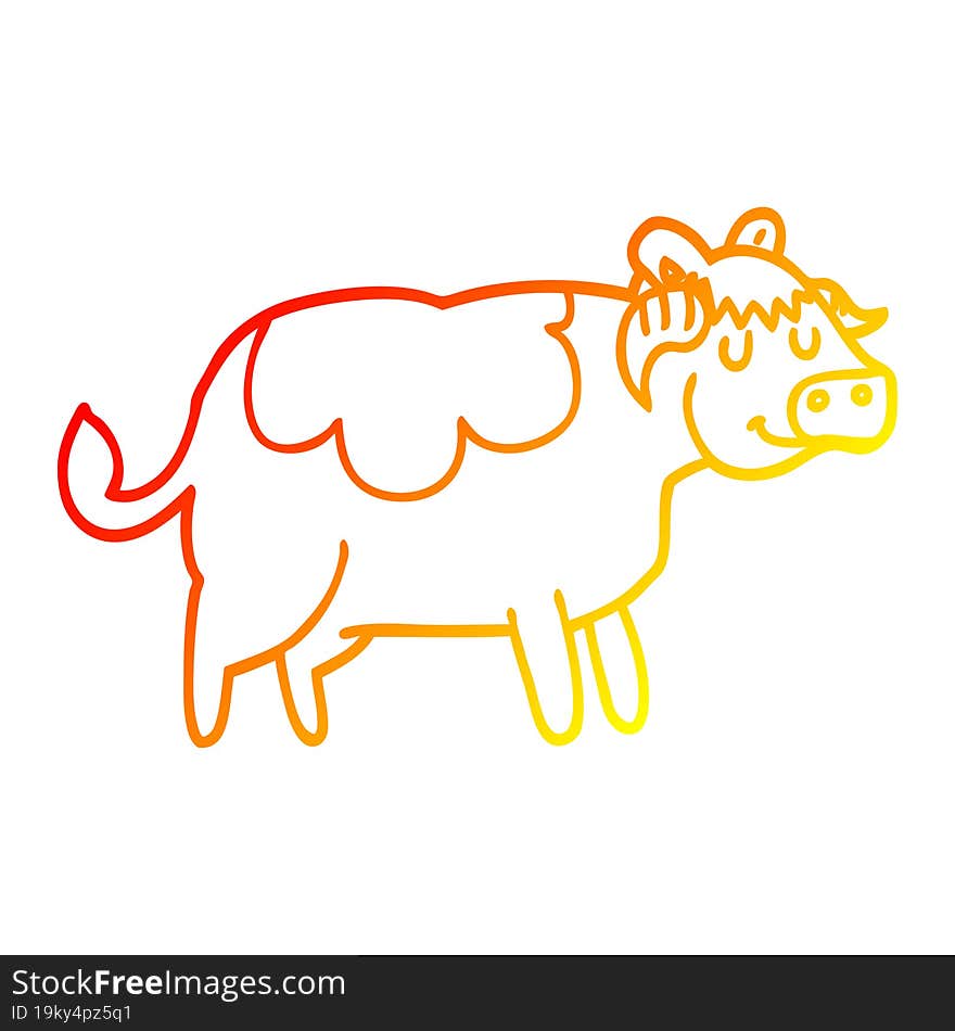 warm gradient line drawing of a cartoon cow