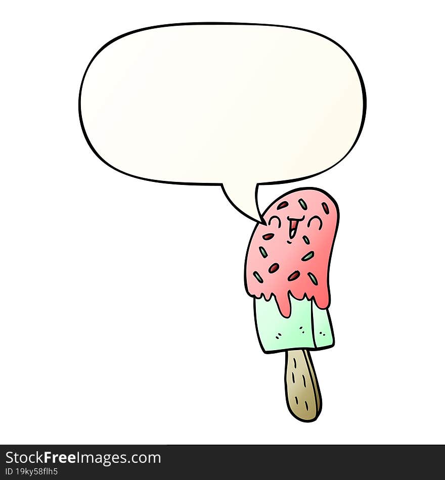 cartoon ice lolly with speech bubble in smooth gradient style