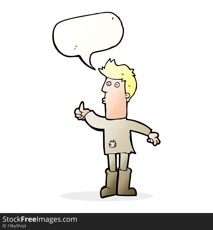 Cartoon Poor Man With Speech Bubble