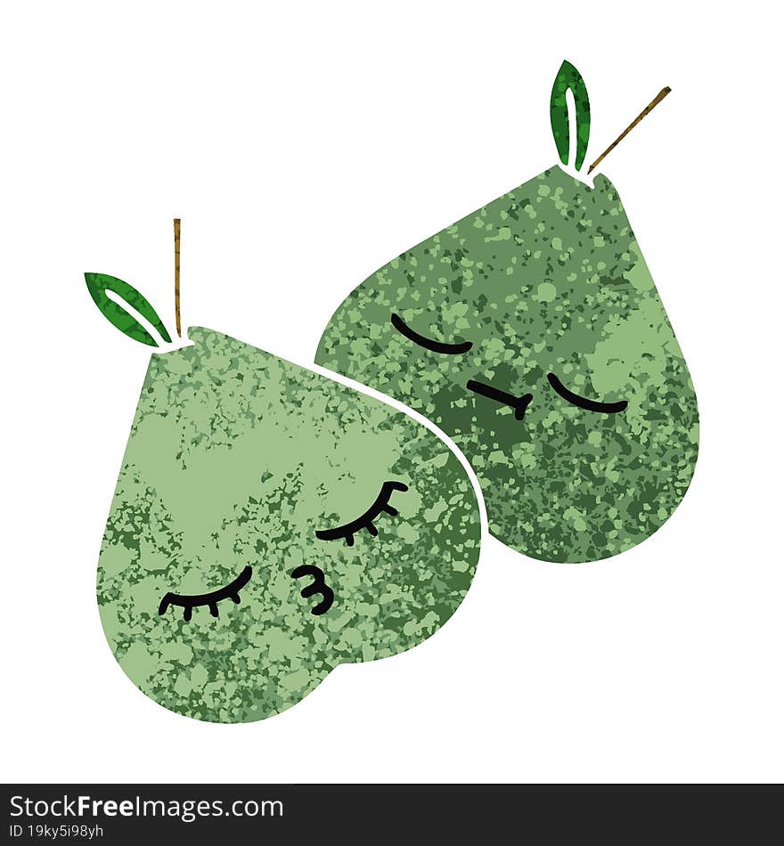 retro illustration style cartoon of a green pear