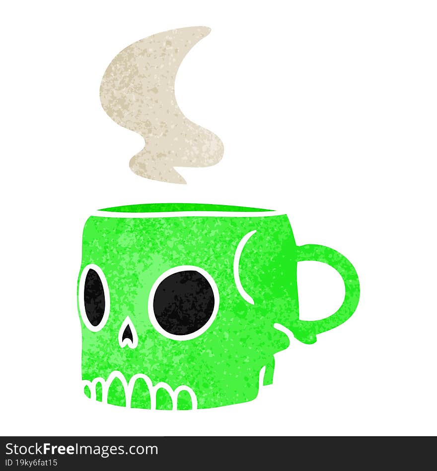 retro cartoon doodle of a skull mug