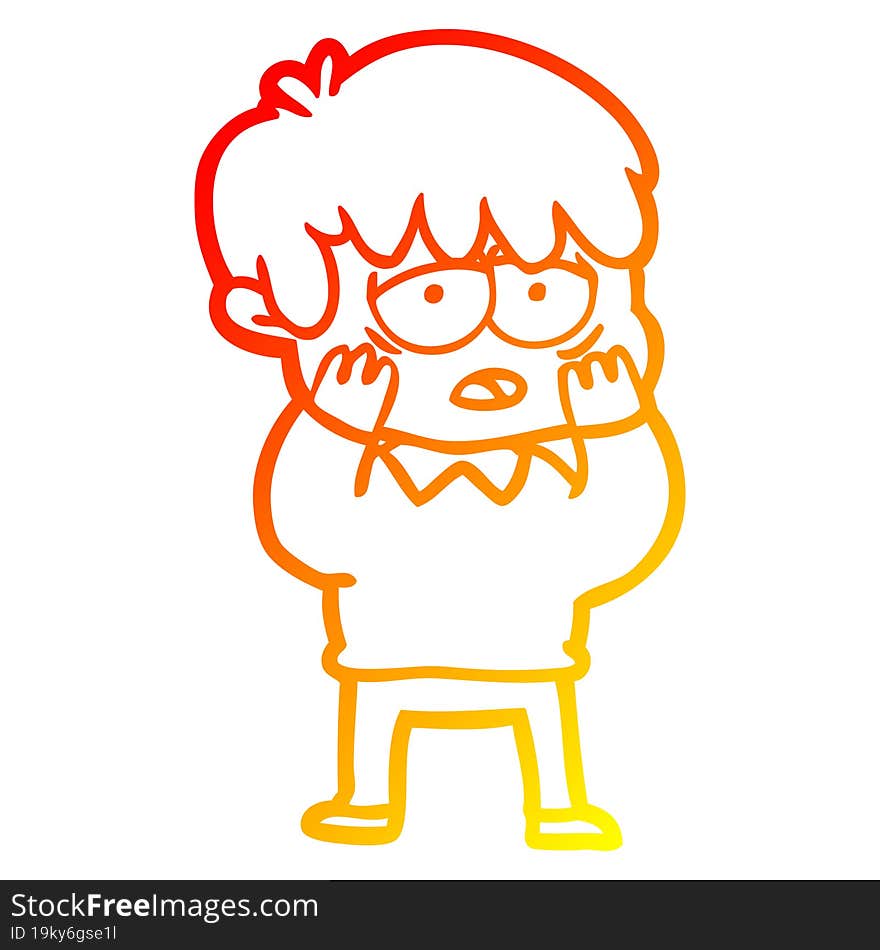 warm gradient line drawing cartoon exhausted boy