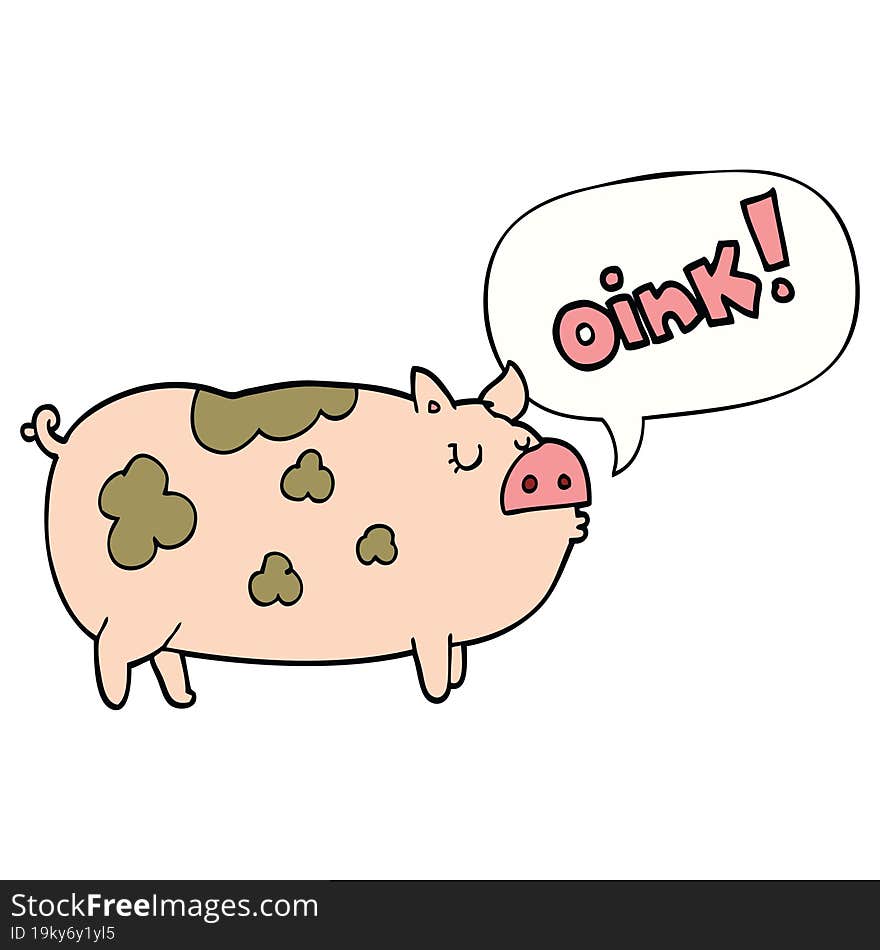 cartoon oinking pig and speech bubble