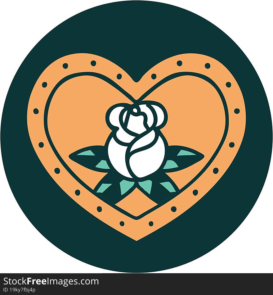 Tattoo Style Icon Of A Heart And Flowers