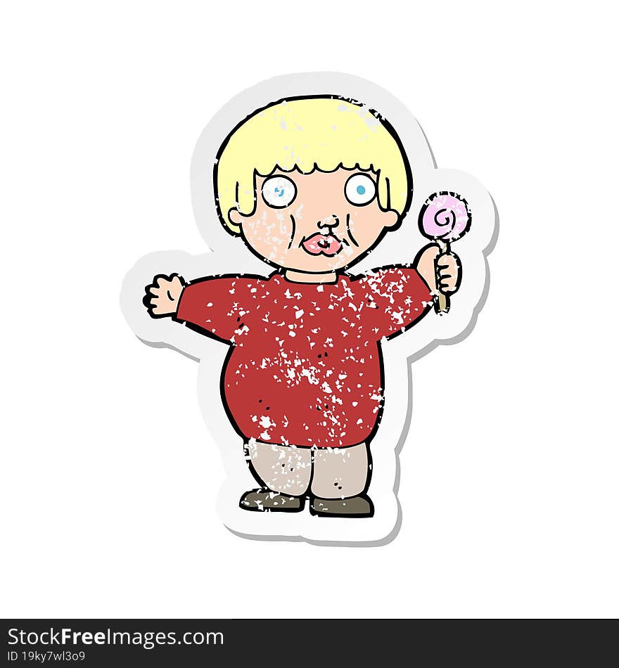 Retro Distressed Sticker Of A Cartoon Fat Child