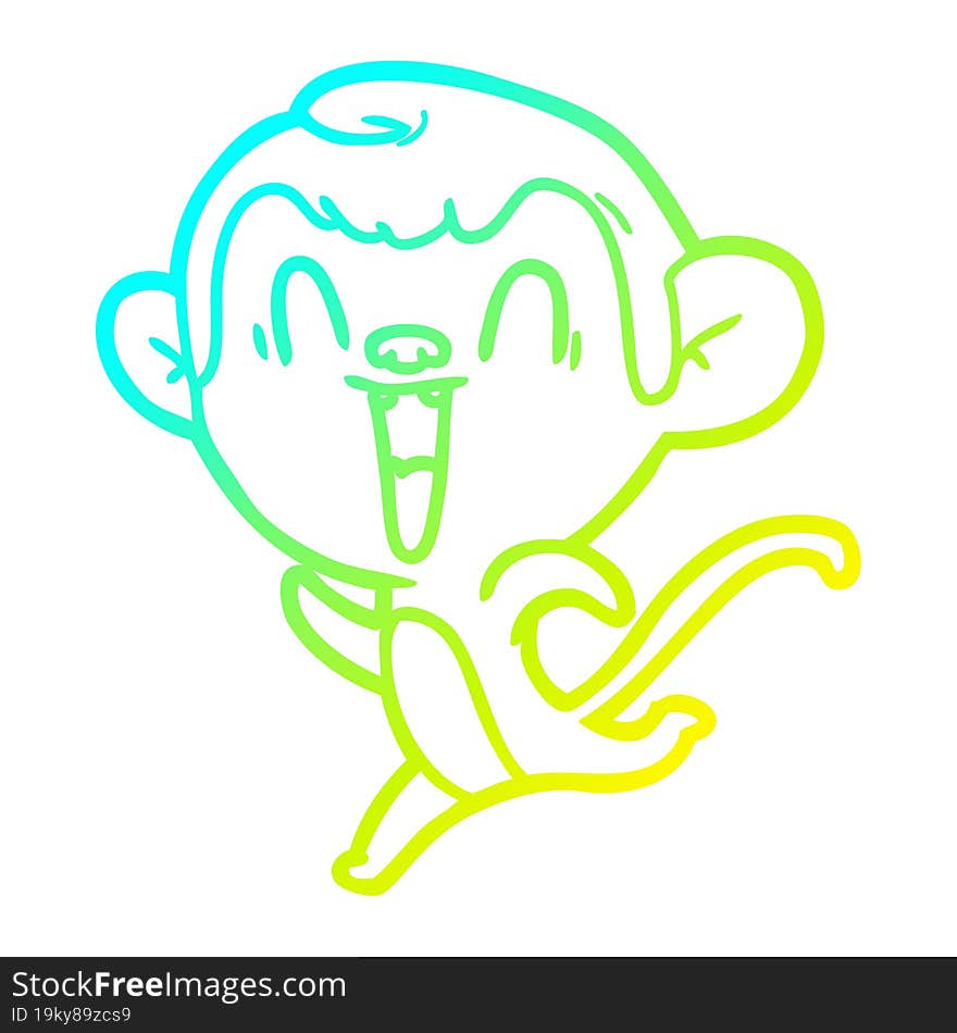 cold gradient line drawing of a cartoon laughing monkey