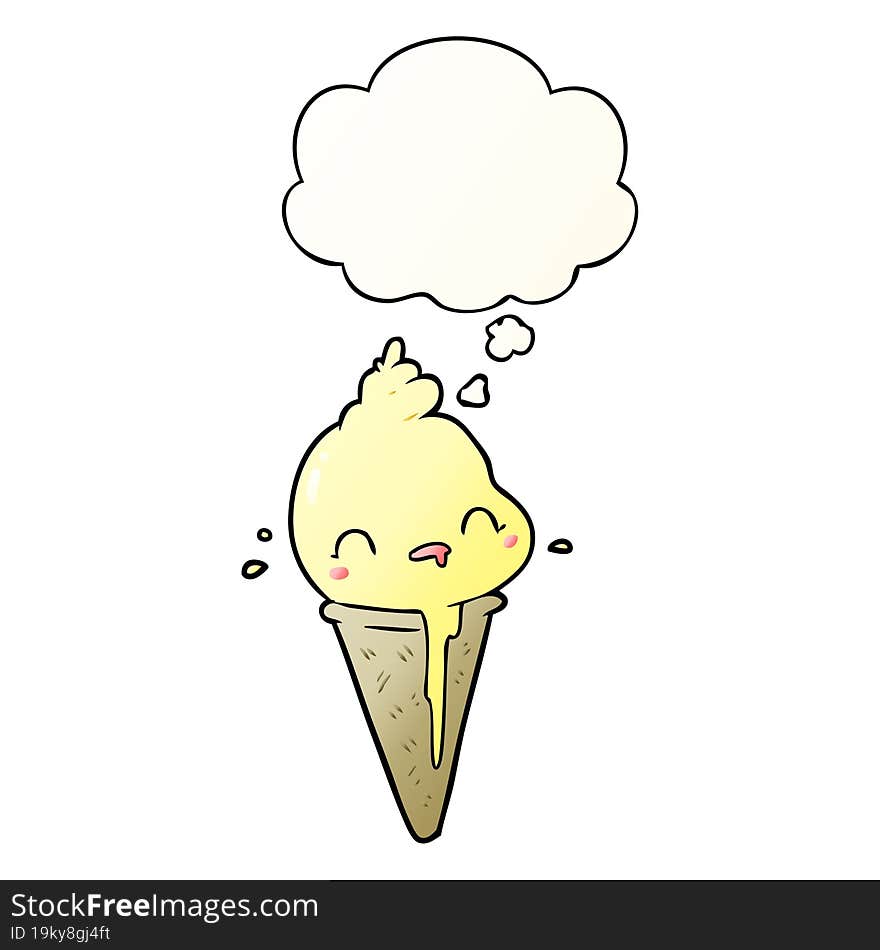 Cute Cartoon Ice Cream And Thought Bubble In Smooth Gradient Style