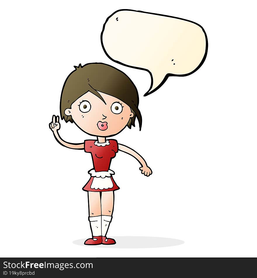 cartoon waitress making hand gesture with speech bubble