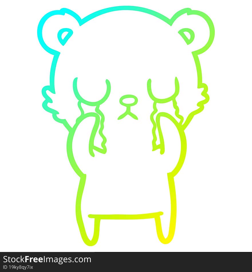 cold gradient line drawing crying cartoon bear