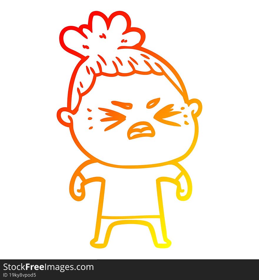 warm gradient line drawing of a cartoon angry woman