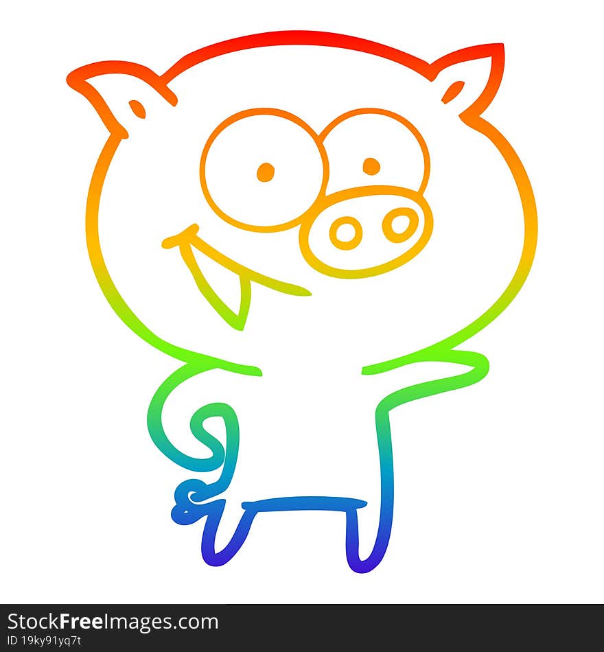 rainbow gradient line drawing of a cheerful pig cartoon