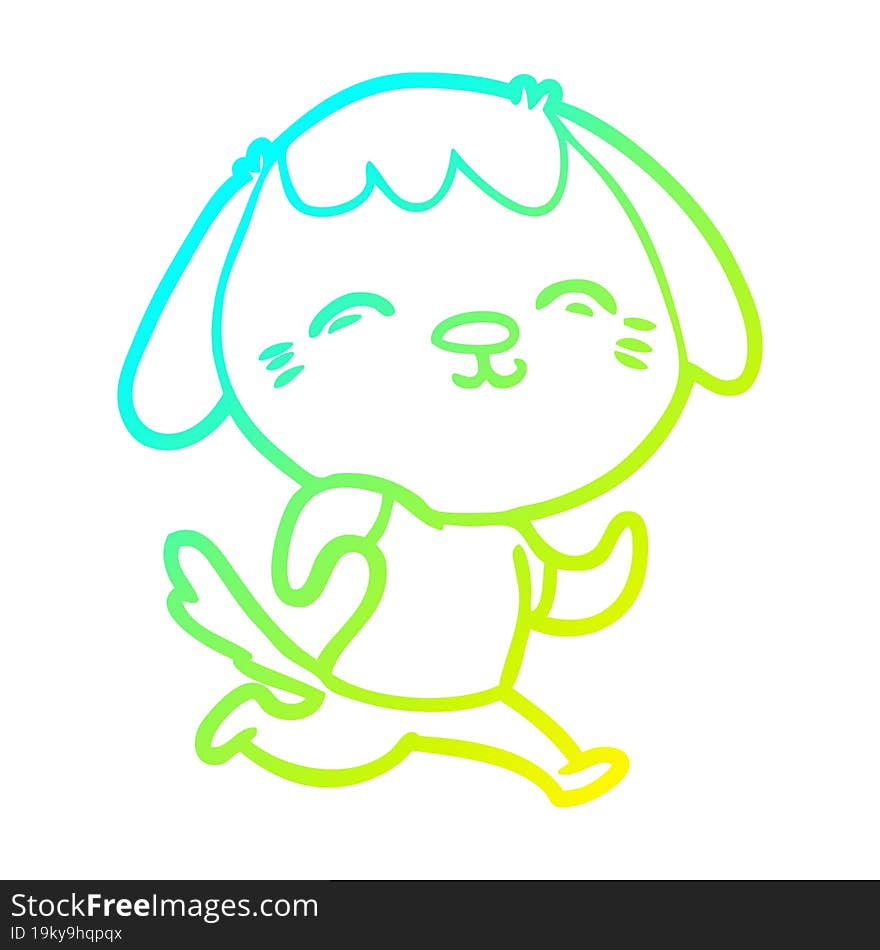 cold gradient line drawing happy cartoon dog running