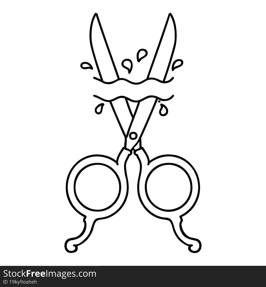 Black Line Tattoo Of Barber Scissors