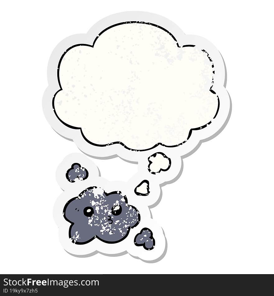 cute cartoon cloud and thought bubble as a distressed worn sticker