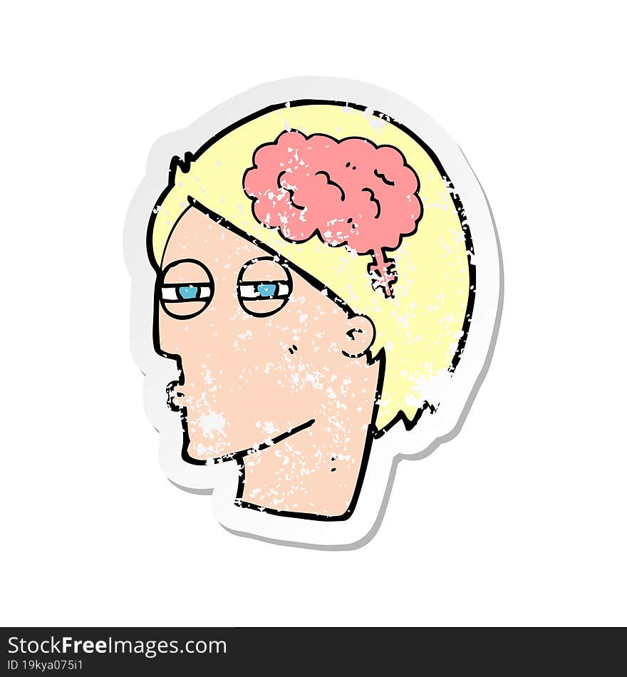 retro distressed sticker of a cartoon man thinking carefully