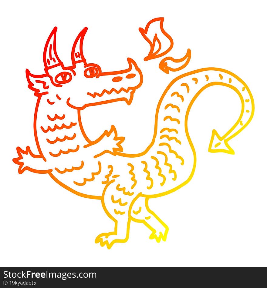 warm gradient line drawing cartoon dragon