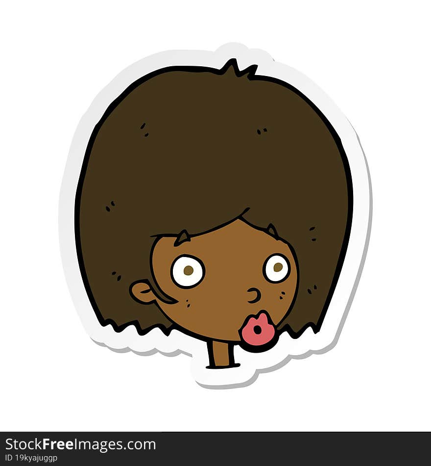 sticker of a cartoon surprised female face