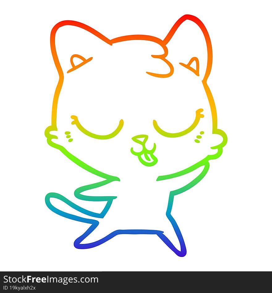 rainbow gradient line drawing of a happy cartoon cat