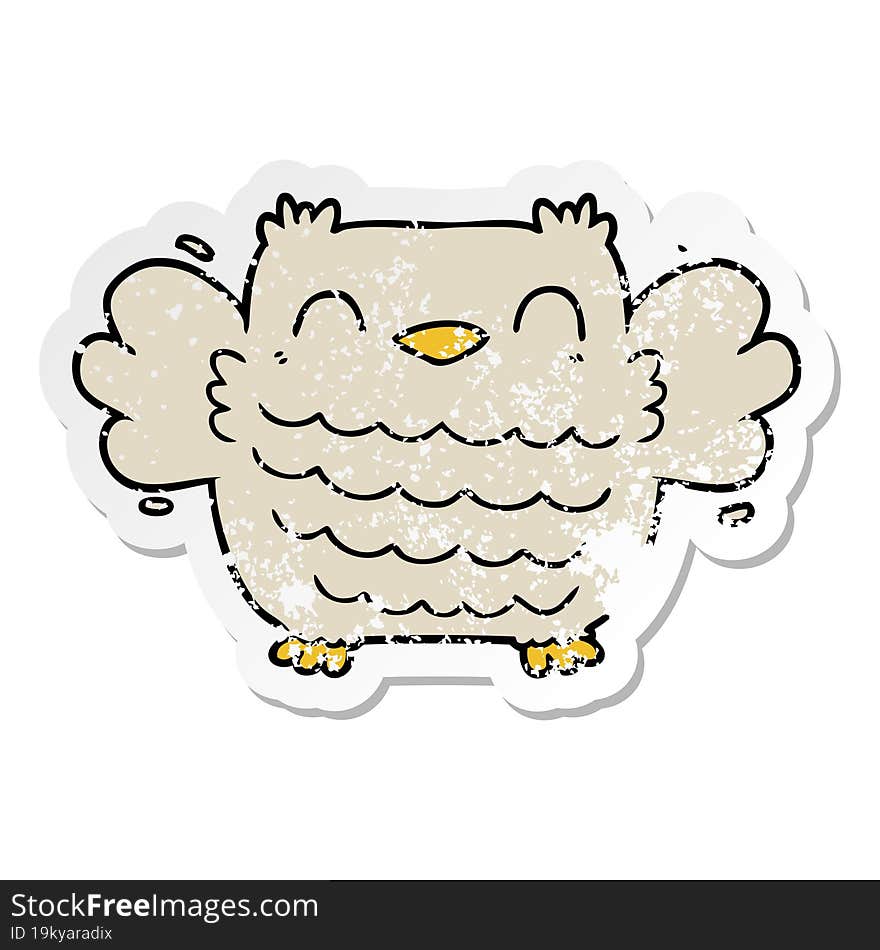 distressed sticker of a cartoon owl