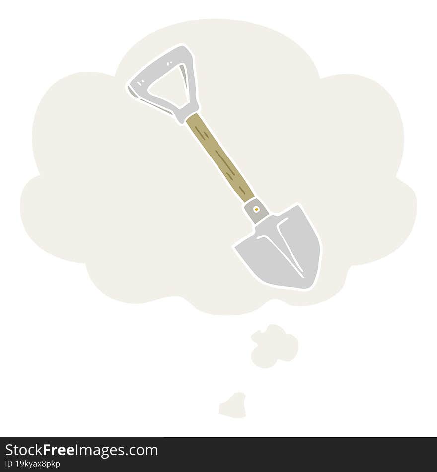 Cartoon Shovel And Thought Bubble In Retro Style